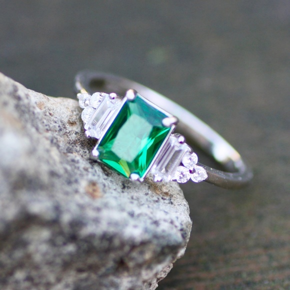 Handmade Emerald Ring Sterling Silver 925 , May Birthstone , Promise Ring - Picture 8 of 9